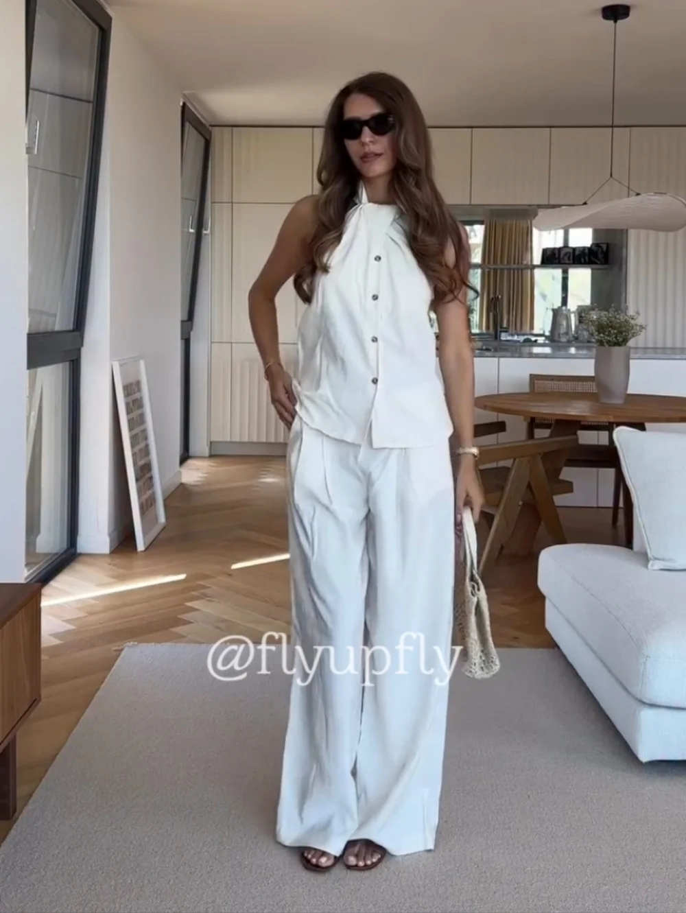 Zara Set 2pc Wide Leg Pants And Top Cream Size S